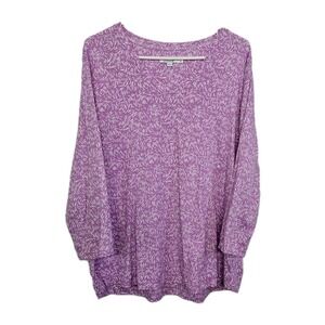 Chico's Womens XL (Sz 3) Pima V Neck 3/4 Sleeve Tee Purple White Blouse Top